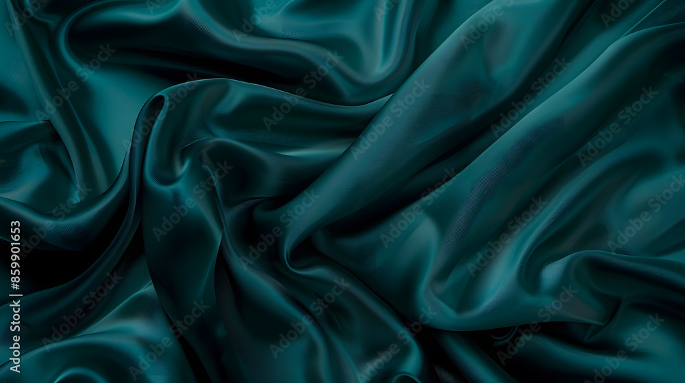 Poster dark teal green silk satin shiny smooth fabric soft folds luxury background with space for design we