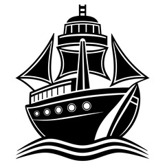 Ship on white background silhouette logo