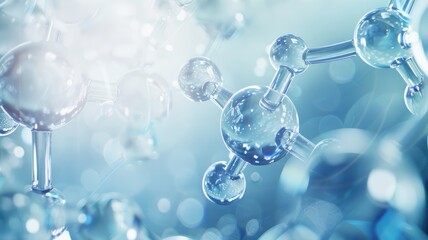 Abstract digital image of blue molecular structures on a light background. Digital art of white lines and dots connecting as chemical material. Science and technology concept for wallpaper. AIG53F.