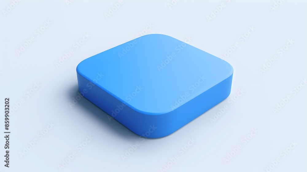 Poster blank mobile application icon, button - blue square with round corners. 3d rendering, white backgrou