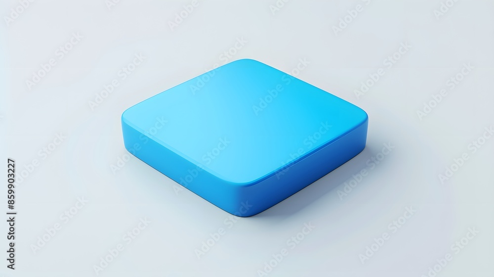 Poster blank mobile application icon, button - blue square with round corners. 3d rendering, white backgrou