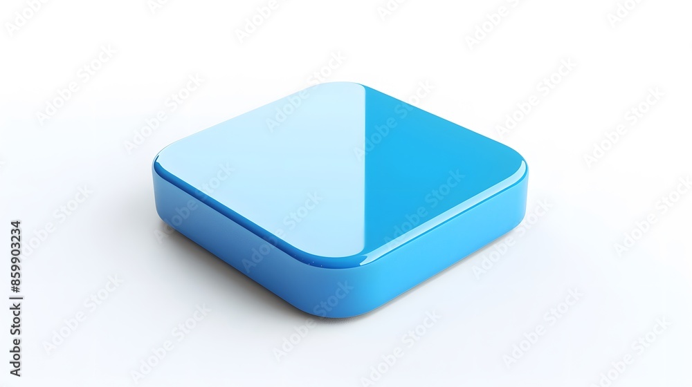 Aufkleber blank mobile application icon, button - blue square with round corners. 3d rendering, white backgrou