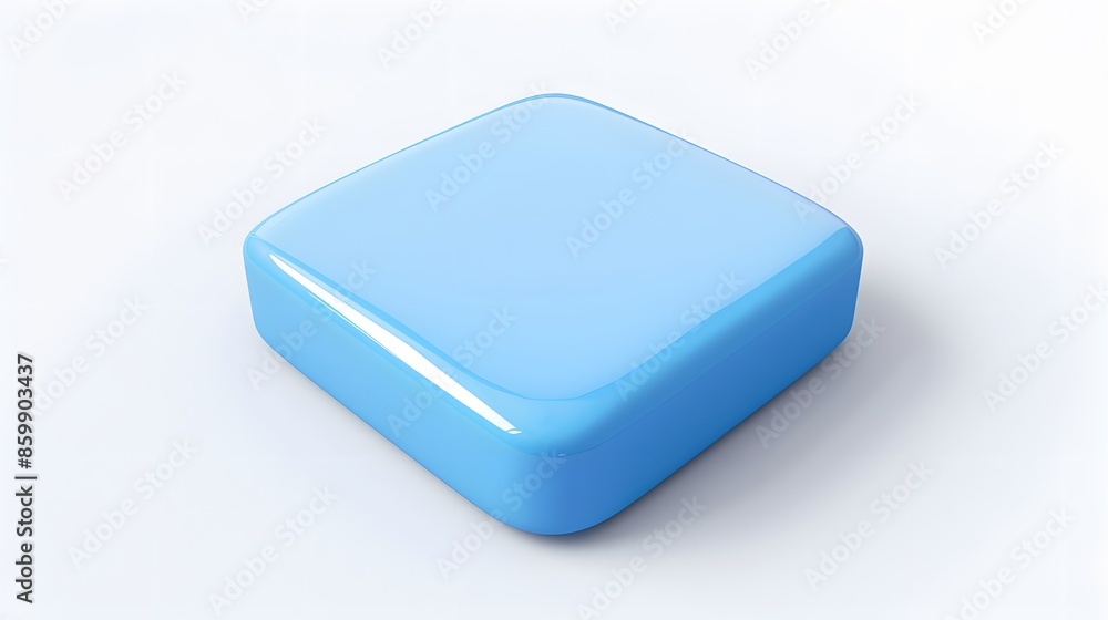 Poster blank mobile application icon, button - blue square with round corners. 3d rendering, white backgrou