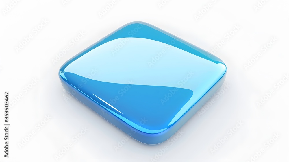 Poster blank mobile application icon, button - blue square with round corners. 3d rendering, white backgrou