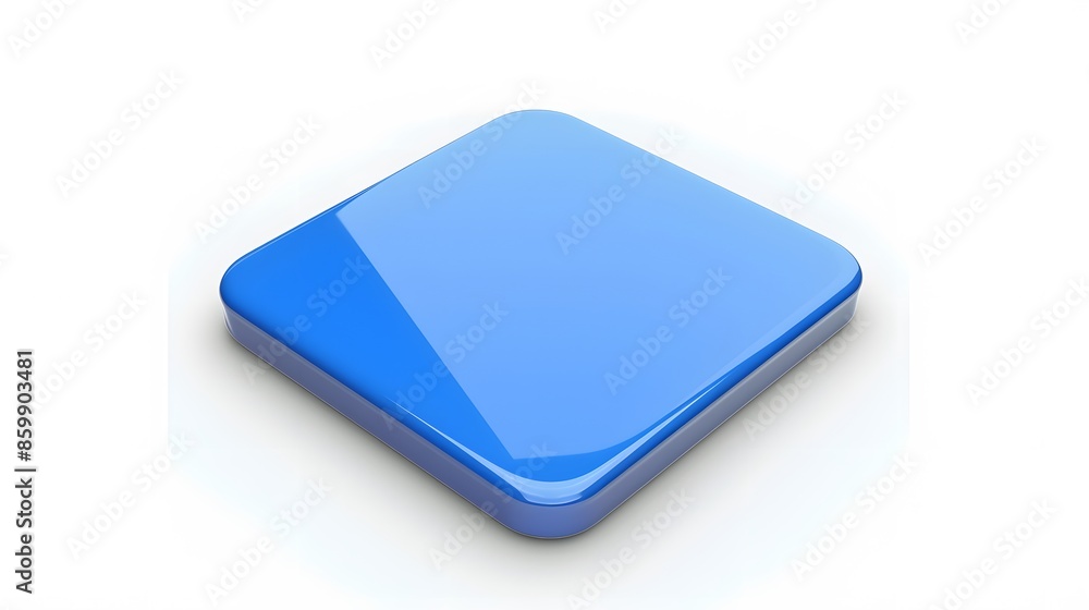 Poster blank mobile application icon, button - blue square with round corners. 3d rendering, white backgrou
