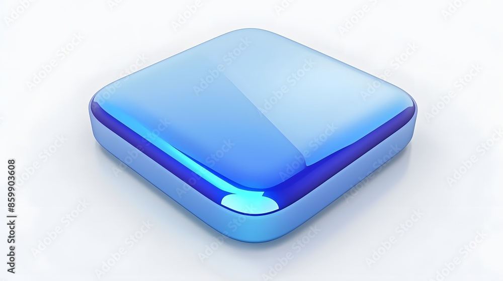 Poster blank mobile application icon, button - blue square with round corners. 3d rendering, white backgrou