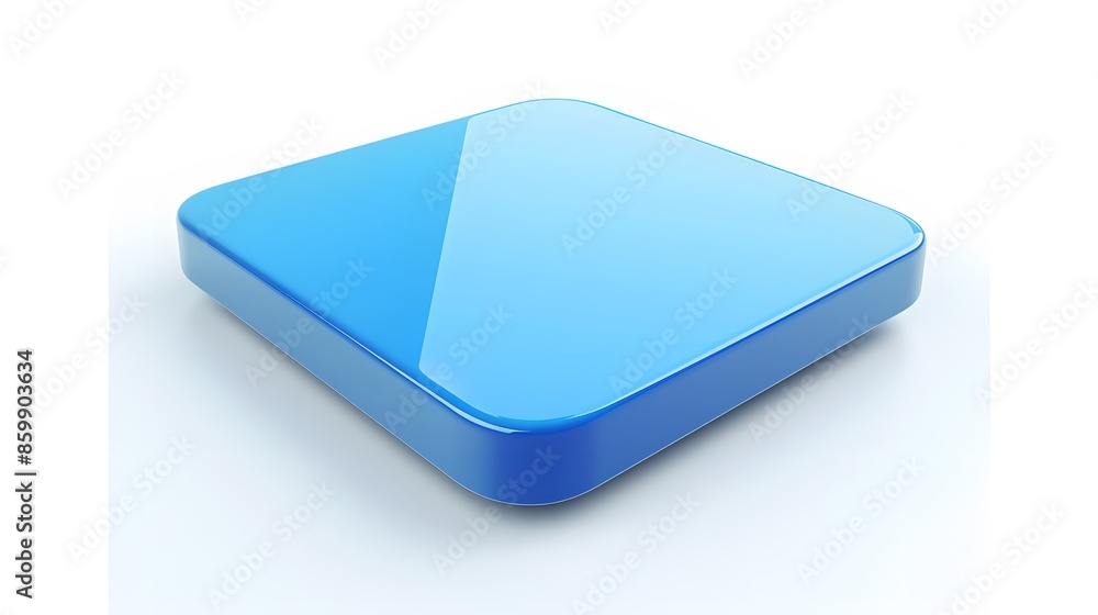 Poster blank mobile application icon, button - blue square with round corners. 3d rendering, white backgrou
