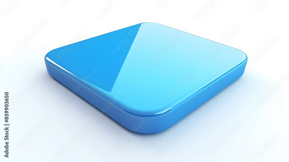 Poster blank mobile application icon, button - blue square with round corners. 3d rendering, white backgrou