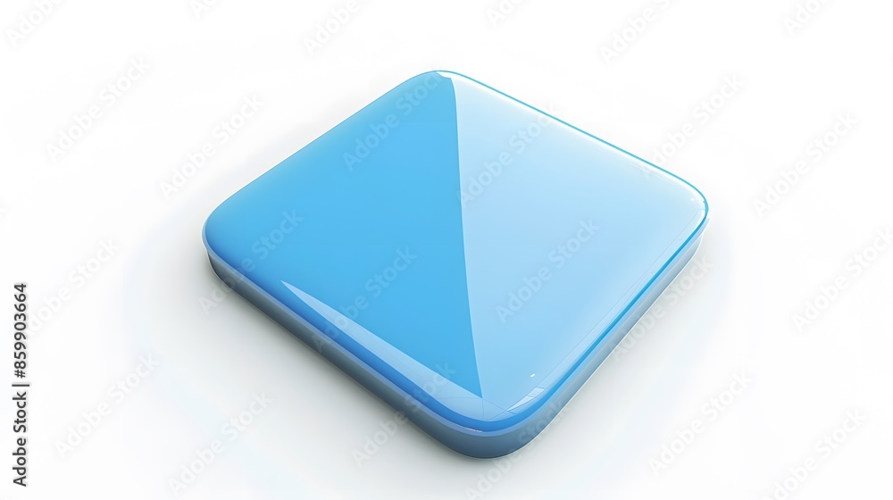 Poster blank mobile application icon, button - blue square with round corners. 3d rendering, white backgrou
