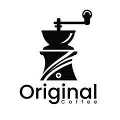 Minimalist style logo with vintage classic Coffee grinder icon. This logo can be used for a Coffee Restaurant logo