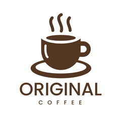 A coffee cup with a small saucer underneath, at the top of the cup represents hot smoke. The logo can be used for a retro vintage style restaurant