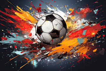 generated illustration of moving soccer ball around splash