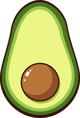 Avocado cut in half. The concept of healthy eating, keto diet. Avocado in cartoon style. Flat vector illustration for design.