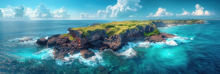 Aerial View of a Secluded Island with Lush Green Vegetation and Clear Blue Waters
