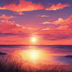 Fototapeta premium beautiful sunset scenery illustration background