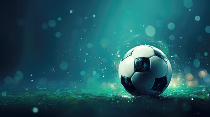 Naklejka premium generated illustration of dynamic soccer ball on futuristic green background