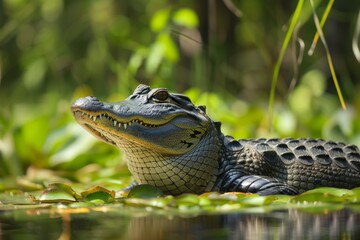 Fototapeta premium Close-Up of an Alligator in a Swamp