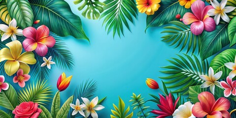 Tropical flowers on blue background wallpaper, tropical, flowers, blue, background, wallpaper, pattern, harmonious, vibrant, nature, exotic, botanic, design, decoration, lush
