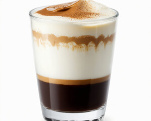 Coffee and cream in a glass, isolated on white background