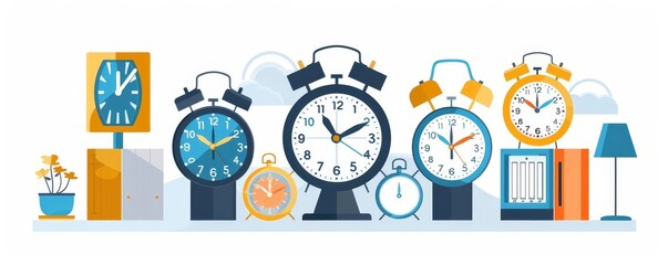 Clock with multiple time zones, flat design, managing global schedules, international