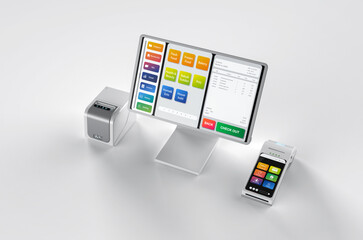 Point of sale system or cash register machine on desk