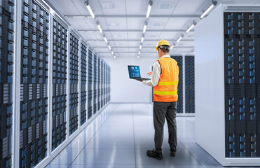 Programmer or engineer in server room