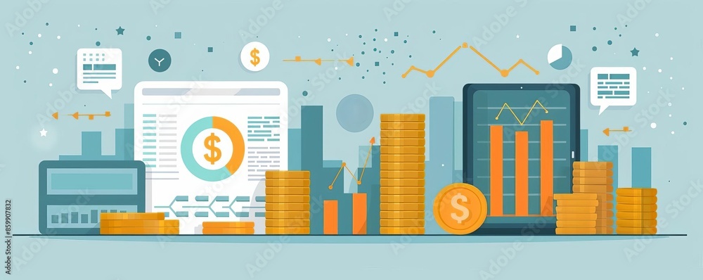 Wall mural Financial innovation in industry flat design front view financial theme animation vivid