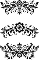 Black and white design with floral elements, flowers and leaves. The monochrome palette, complex floral design, making it an ideal choice for projects seeking a touch of sophistication and artistry.