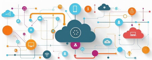 Obraz premium Cloud computing for industry flat design top view connection theme water color colored pastel