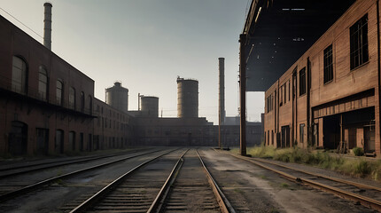 Fototapeta premium Gritty industrial landscapes depicting factories, warehouses, and urban infrastructure with a focus on architectural details and urban decay