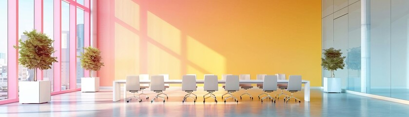 international networking flat design side view conference room render colored pastel