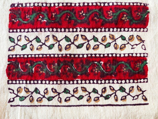 Block printed Jaipuri border in red and beige 