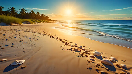 Beautiful sea shells create an enchanting beach scene with its natural beauty and tranquil atmosphere.