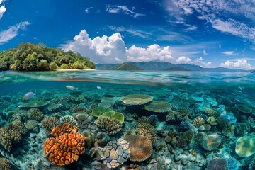 Obraz premium Tropical Paradise: An Underwater View of a Coral Reef