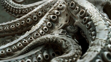 Obraz premium Close-up of beige octopus tentacles with suction cups and intricate textures.
