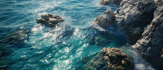Obraz premium 8k, Top view widescreen of Seascape The wonders of the ocean, summer wallpaper , blue sky, green earth , blue planet