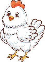 Happy cartoon white hen. Cute cartoon happy white hen illustration.