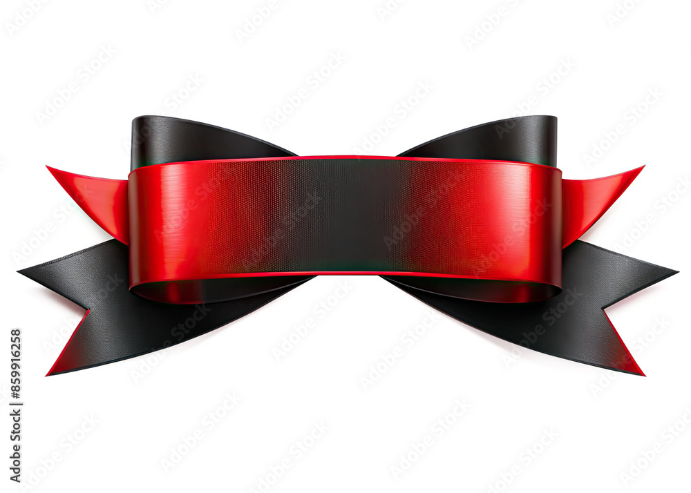 Canvas Prints a red and black satin ribbon bow with a banner isolated on a white background. generative ai