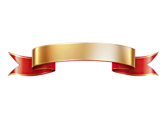 A curved red and gold ribbon banner with a blank space for text, isolated on a white background. Generative AI