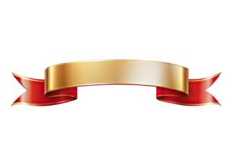 A curved red and gold ribbon banner with a blank space for text, isolated on a white background. Generative AI