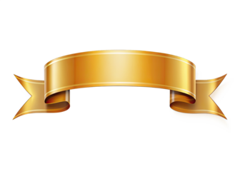 A golden ribbon banner isolated on a white background. The banner is curved and has a smooth, glossy finish. Generative AI