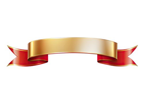 A curved red and gold ribbon banner with a blank space for text, isolated on a white background. Generative AI
