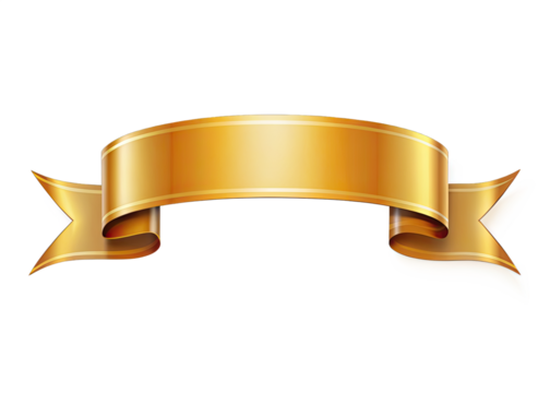 A golden ribbon banner isolated on a white background. The banner is curved and has a smooth, glossy finish. Generative AI