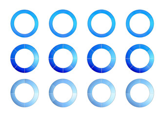 A set of twelve blue circle loading indicators or progress bars, perfect for adding visual cues to web or app interfaces. Generative AI