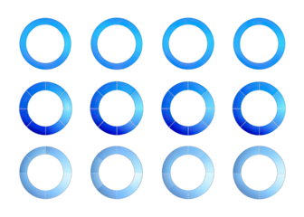 A set of twelve blue circle loading indicators or progress bars, perfect for adding visual cues to web or app interfaces. Generative AI