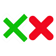 Obraz premium A digital illustration of a green check mark and a red cross symbol. Both symbols are in a simple, bold, and flat style. Generative AI