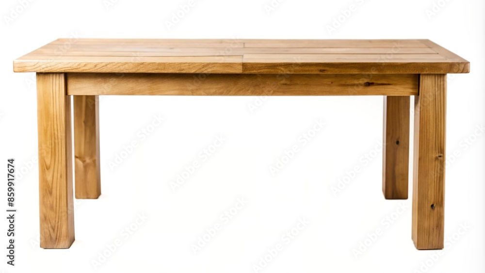 Wall mural Coffee table with top made of different kinds of wood. White background, isolated