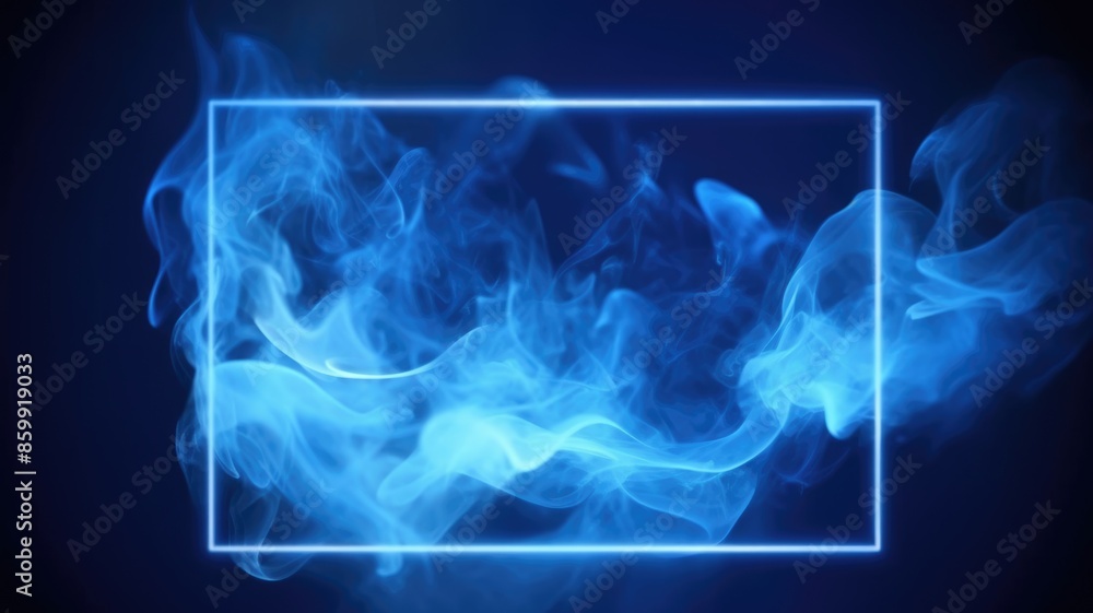 Poster abstract picture of digital color light in rectangle shape frame set against in dark blue tone backg