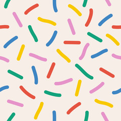 Fun colorful line seamless pattern set. Cute playful childish hand drawn print collection. Creative multicolor shape background. Simple confetti party texture. Vector illustration