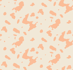 Seamless brown cow spots pattern, simple style. Brown random spots background. Can be used for wallpaper, textile design, web page background. Farm animal texture banner.
